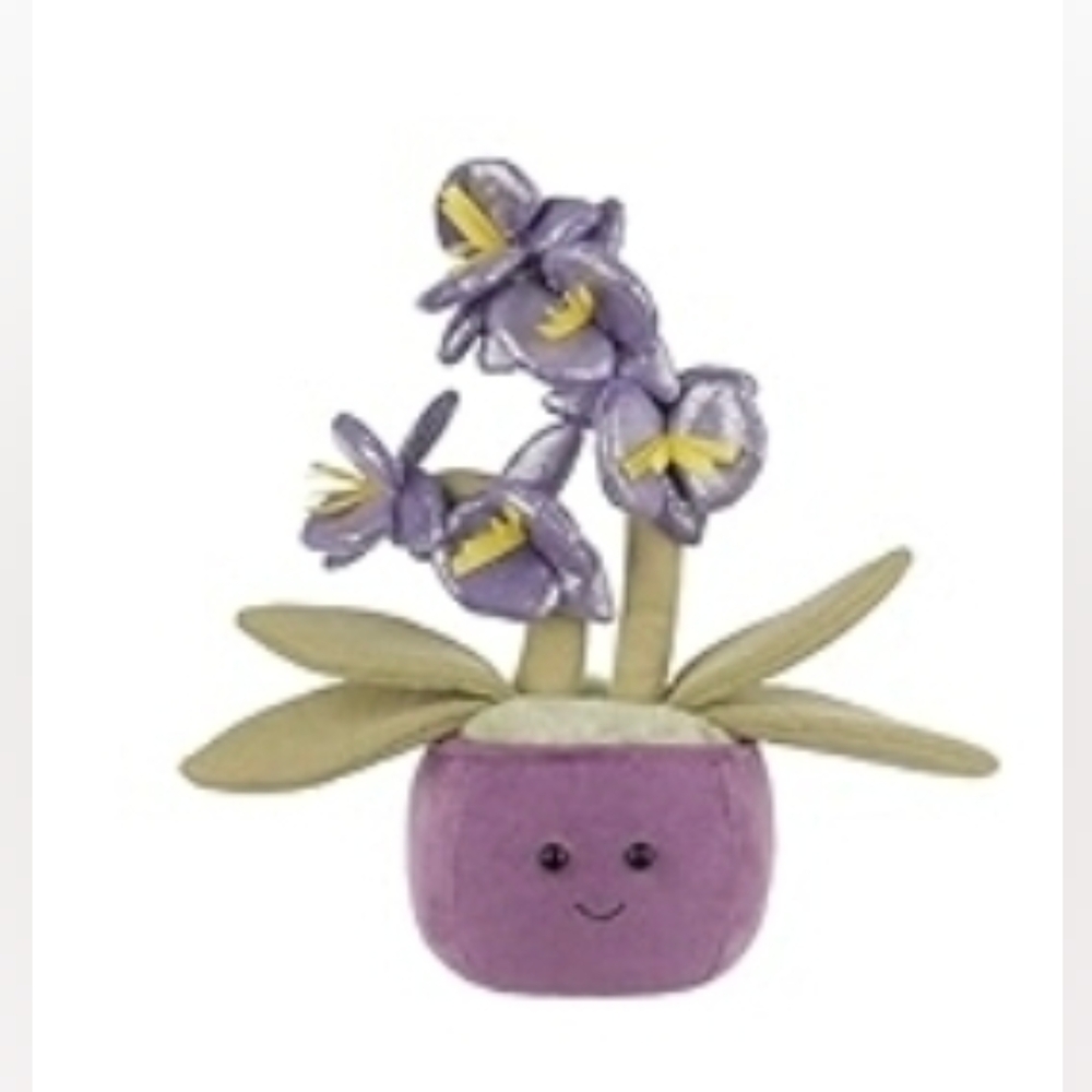 BUTTERFLY ORCHID 🦋🪷11" Shimmery Purple & Green Flower Plush in Smiling Pot NWT